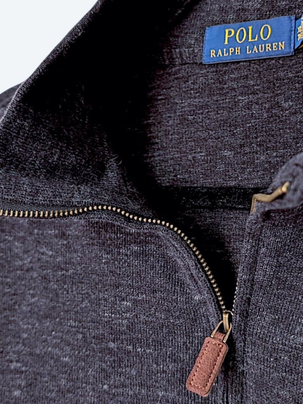 Polo Ralph Lauren estate rib quarter zip heather black minimalist sweater M's XL - Picture 9 of 11